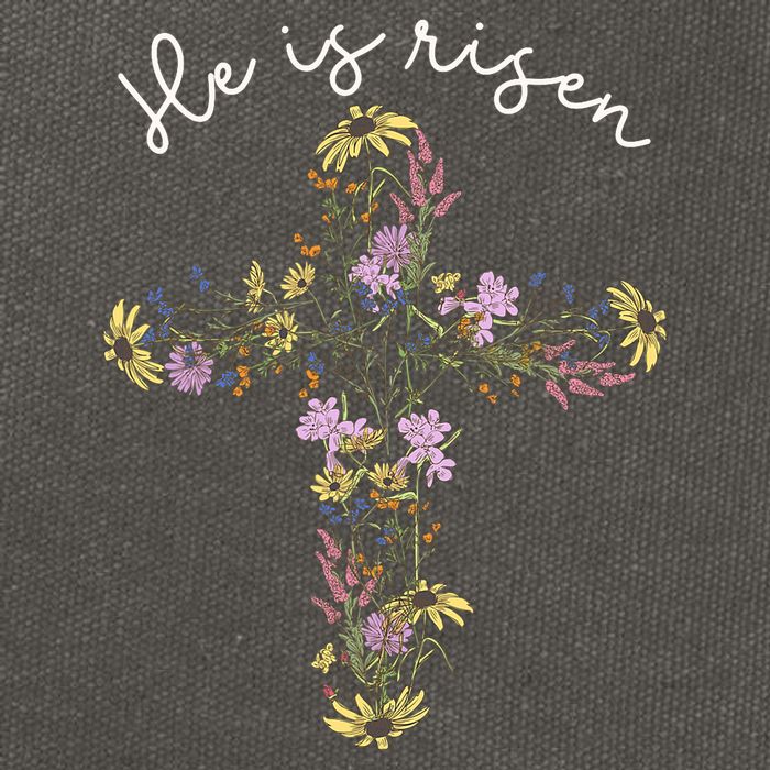 He Is Risen Wildflower Cross Easter Day Christian Girl Women Cotton Canvas Backpack
