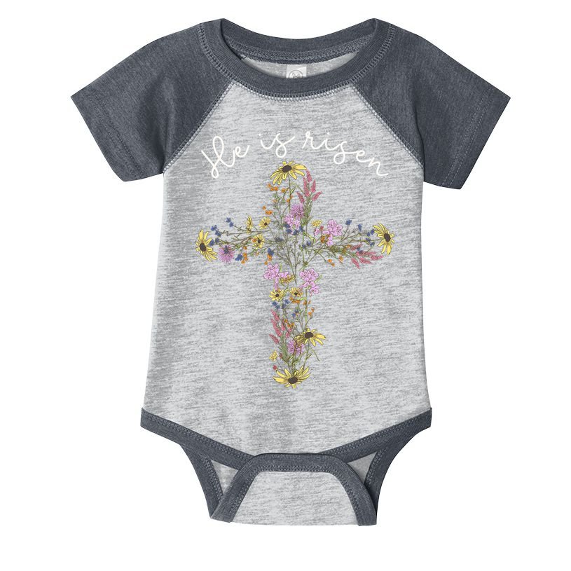 He Is Risen Wildflower Cross Easter Day Christian Girl Women Infant Baby Jersey Bodysuit