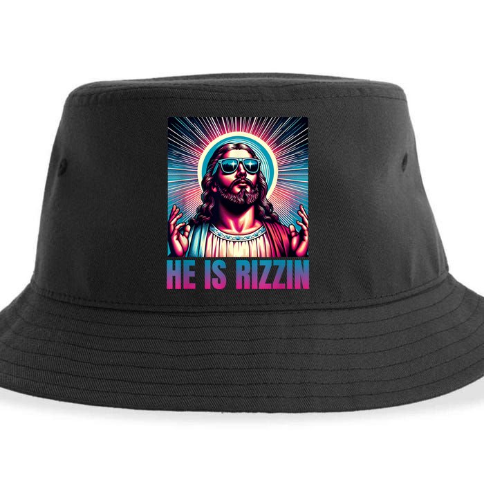 He Is Rizzin Jesus Is Rizzen Sustainable Bucket Hat