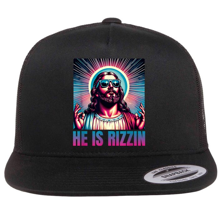 He Is Rizzin Jesus Is Rizzen Flat Bill Trucker Hat