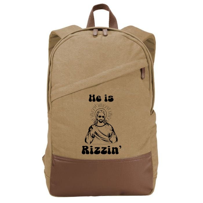 He Is Rizzin Jesus Is Rizzen Funny Cotton Canvas Backpack
