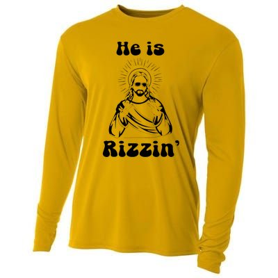 He Is Rizzin Jesus Is Rizzen Funny Cooling Performance Long Sleeve Crew