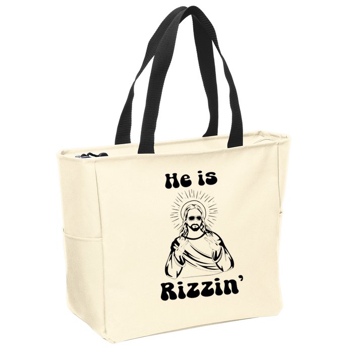 He Is Rizzin Jesus Is Rizzen Funny Zip Tote Bag