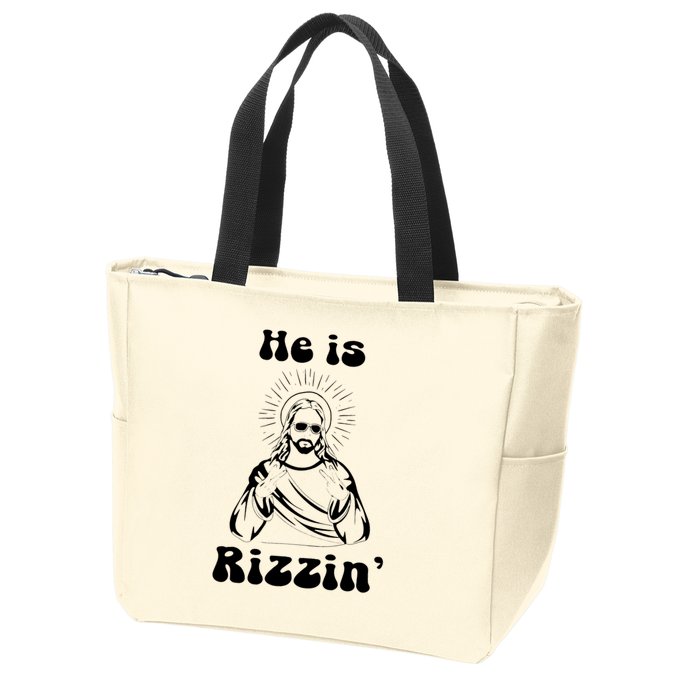 He Is Rizzin Jesus Is Rizzen Funny Zip Tote Bag