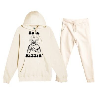 He Is Rizzin Jesus Is Rizzen Funny Premium Hooded Sweatsuit Set