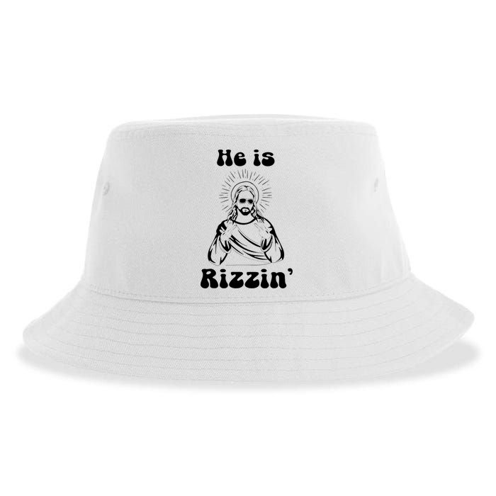 He Is Rizzin Jesus Is Rizzen Funny Sustainable Bucket Hat