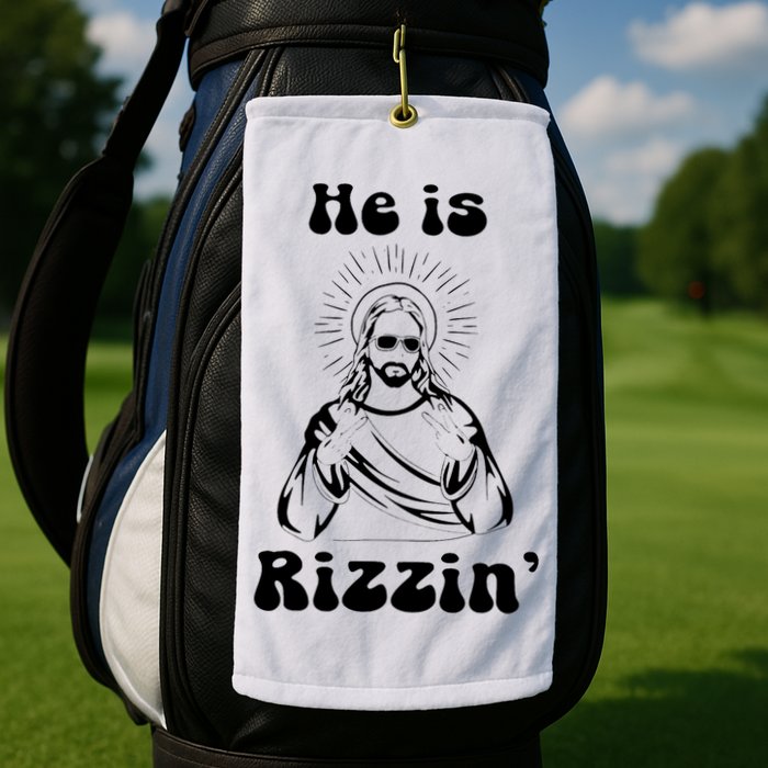 He Is Rizzin Jesus Is Rizzen Funny Golf Towel