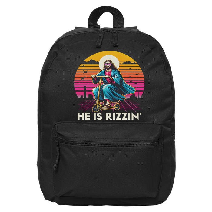 He Is Rizzen Jesus Is Rizzen Cool Jesus Jesus Has Rizzen 16 in Basic Backpack