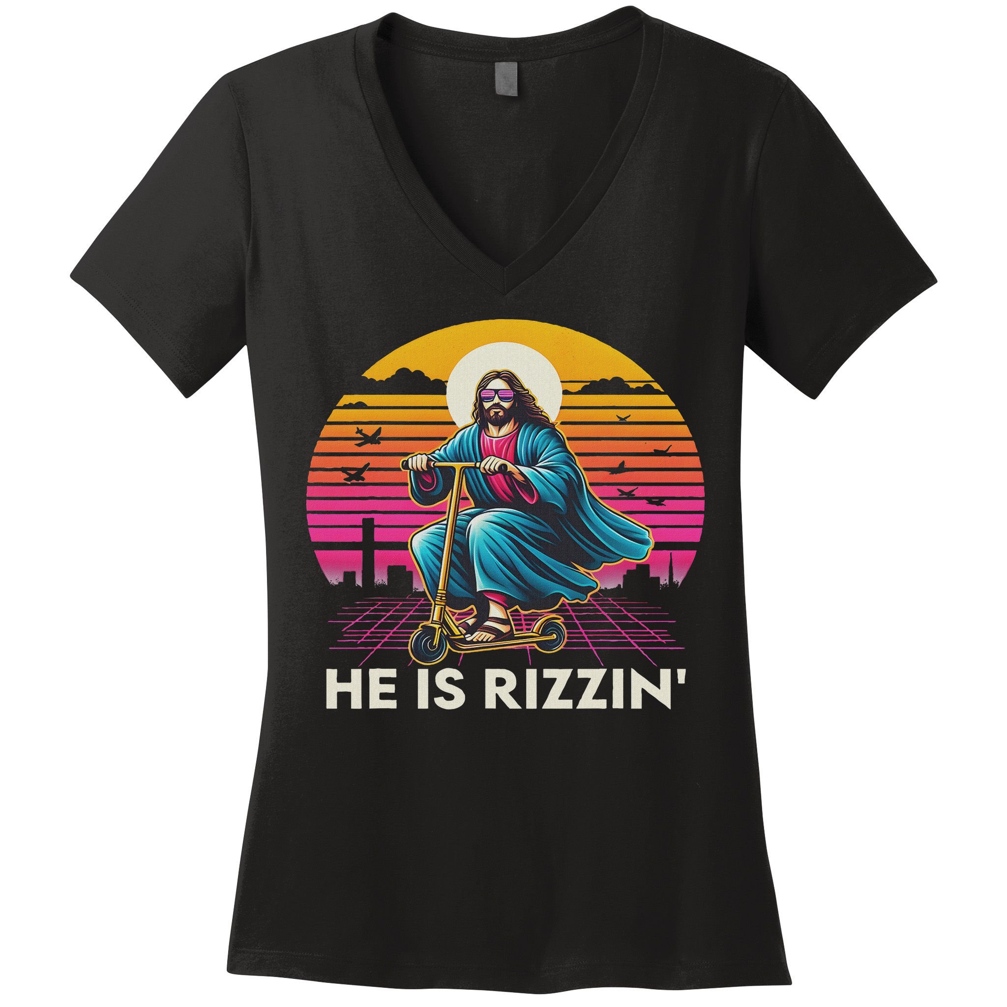 He Is Rizzen Jesus Is Rizzen Cool Jesus Jesus Has Rizzen Women's V-Neck T-Shirt