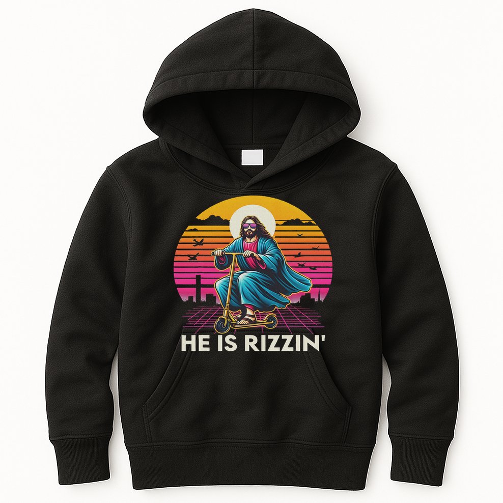 He Is Rizzen Jesus Is Rizzen Cool Jesus Jesus Has Rizzen Kids Hoodie