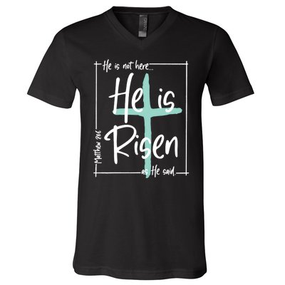 He Is Risen Easter Christian Cross V-Neck T-Shirt