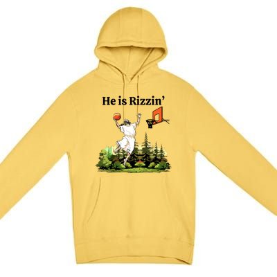 He Is Rizzin Funny Easter Day Jesus Playing Basketball Premium Pullover Hoodie