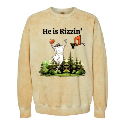 He Is Rizzin Funny Easter Day Jesus Playing Basketball Colorblast Crewneck Sweatshirt