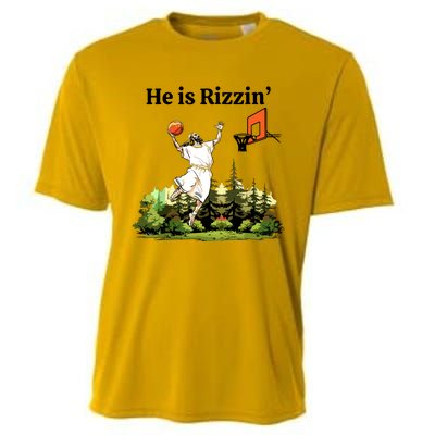 He Is Rizzin Funny Easter Day Jesus Playing Basketball Cooling Performance Crew T-Shirt