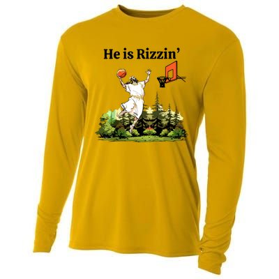 He Is Rizzin Funny Easter Day Jesus Playing Basketball Cooling Performance Long Sleeve Crew