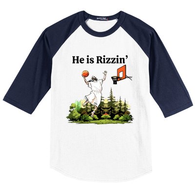 He Is Rizzin Funny Easter Day Jesus Playing Basketball Baseball Sleeve Shirt