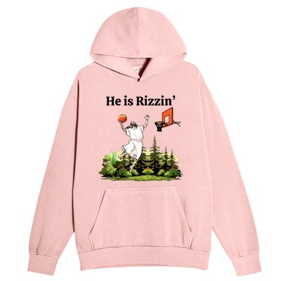 He Is Rizzin Funny Easter Day Jesus Playing Basketball Urban Pullover Hoodie