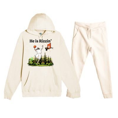 He Is Rizzin Funny Easter Day Jesus Playing Basketball Premium Hooded Sweatsuit Set