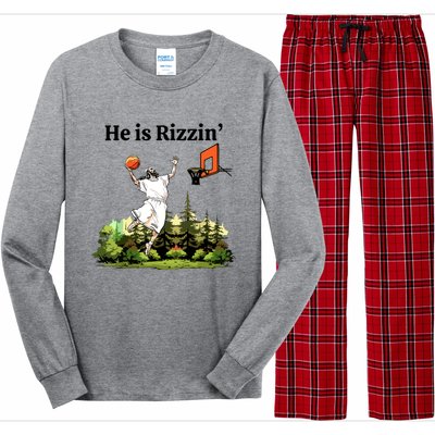 He Is Rizzin Funny Easter Day Jesus Playing Basketball Long Sleeve Pajama Set