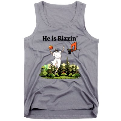 He Is Rizzin Funny Easter Day Jesus Playing Basketball Tank Top