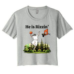 He Is Rizzin Funny Easter Day Jesus Playing Basketball Women's Crop Top Tee