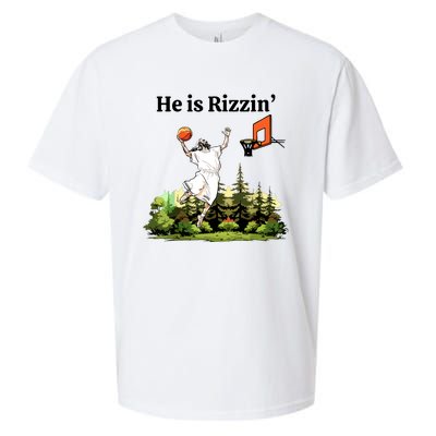 He Is Rizzin Funny Easter Day Jesus Playing Basketball Sueded Cloud Jersey T-Shirt