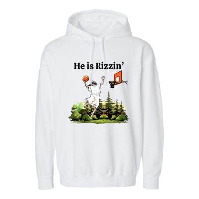 He Is Rizzin Funny Easter Day Jesus Playing Basketball Garment-Dyed Fleece Hoodie