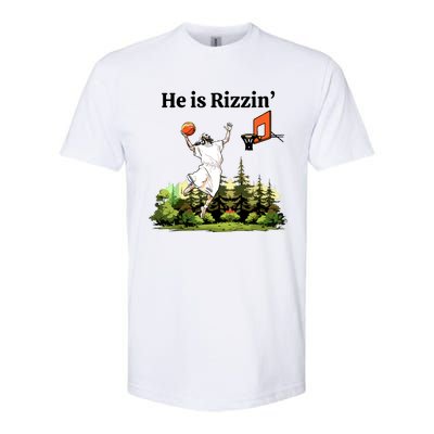 He Is Rizzin Funny Easter Day Jesus Playing Basketball Softstyle® CVC T-Shirt