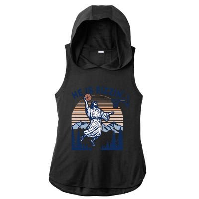 He Is Rizzin Funny Jesus Playing Basketball Meme Christian Ladies PosiCharge Tri-Blend Wicking Draft Hoodie Tank