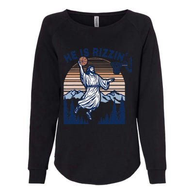 He Is Rizzin Funny Jesus Playing Basketball Meme Christian Womens California Wash Sweatshirt