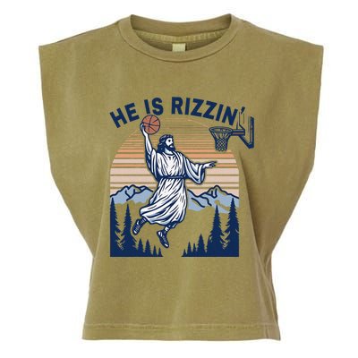 He Is Rizzin Funny Jesus Playing Basketball Meme Christian Garment-Dyed Women's Muscle Tee