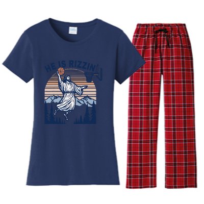 He Is Rizzin Funny Jesus Playing Basketball Meme Christian Women's Flannel Pajama Set