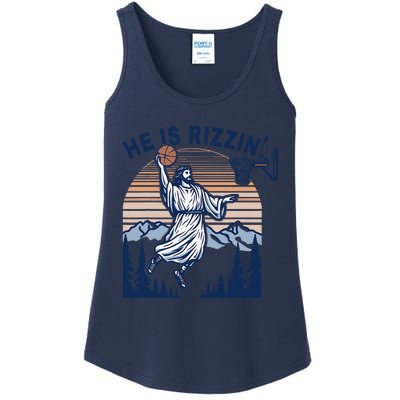 He Is Rizzin Funny Jesus Playing Basketball Meme Christian Ladies Essential Tank