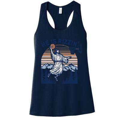 He Is Rizzin Funny Jesus Playing Basketball Meme Christian Women's Racerback Tank