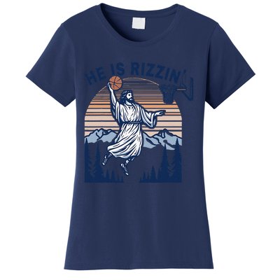 He Is Rizzin Funny Jesus Playing Basketball Meme Christian Women's T-Shirt