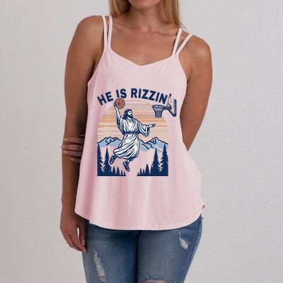 He Is Rizzin Funny Jesus Playing Basketball Meme Christian Women's Strappy Tank