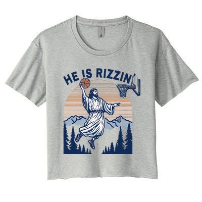 He Is Rizzin Funny Jesus Playing Basketball Meme Christian Women's Crop Top Tee