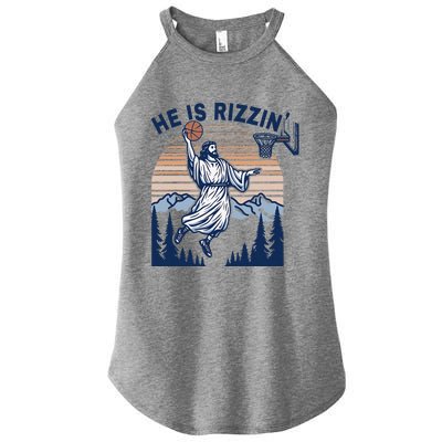 He Is Rizzin Funny Jesus Playing Basketball Meme Christian Women's Perfect Tri Rocker Tank