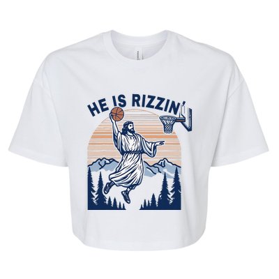 He Is Rizzin Funny Jesus Playing Basketball Meme Christian Bella+Canvas Jersey Crop Tee