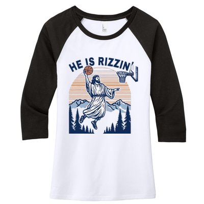 He Is Rizzin Funny Jesus Playing Basketball Meme Christian Women's Tri-Blend 3/4-Sleeve Raglan Shirt