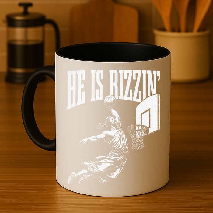 He Is Rizzin Funny Jesus Basketball Meme Mug
