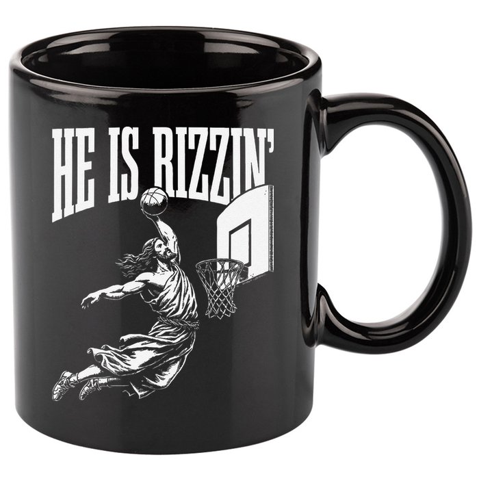 He Is Rizzin Funny Jesus Basketball Meme 11oz C Handle Ceramic Mug