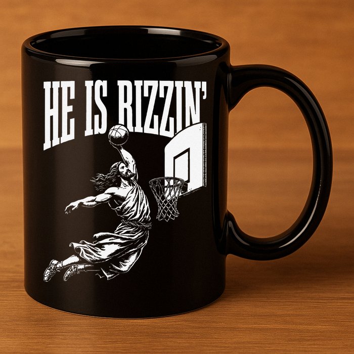 He Is Rizzin Funny Jesus Basketball Meme 11oz C Handle Ceramic Mug