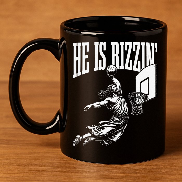 He Is Rizzin Funny Jesus Basketball Meme 11oz C Handle Ceramic Mug