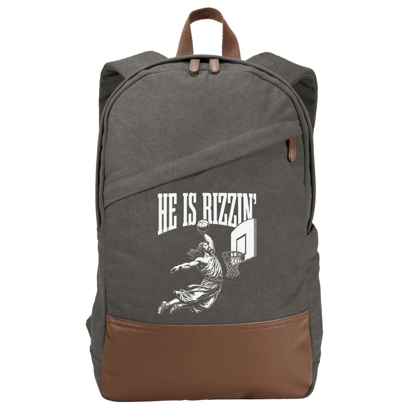 He Is Rizzin Funny Jesus Basketball Meme Cotton Canvas Backpack