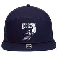 He Is Rizzin Funny Jesus Basketball Meme 7 Panel Mesh Trucker Snapback Hat