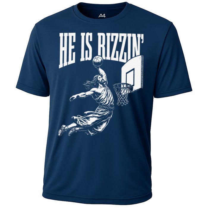 He Is Rizzin Funny Jesus Basketball Meme Cooling Performance Crew T-Shirt