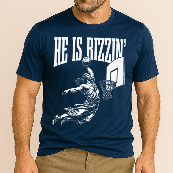 He Is Rizzin Funny Jesus Basketball Meme Cooling Performance Crew T-Shirt