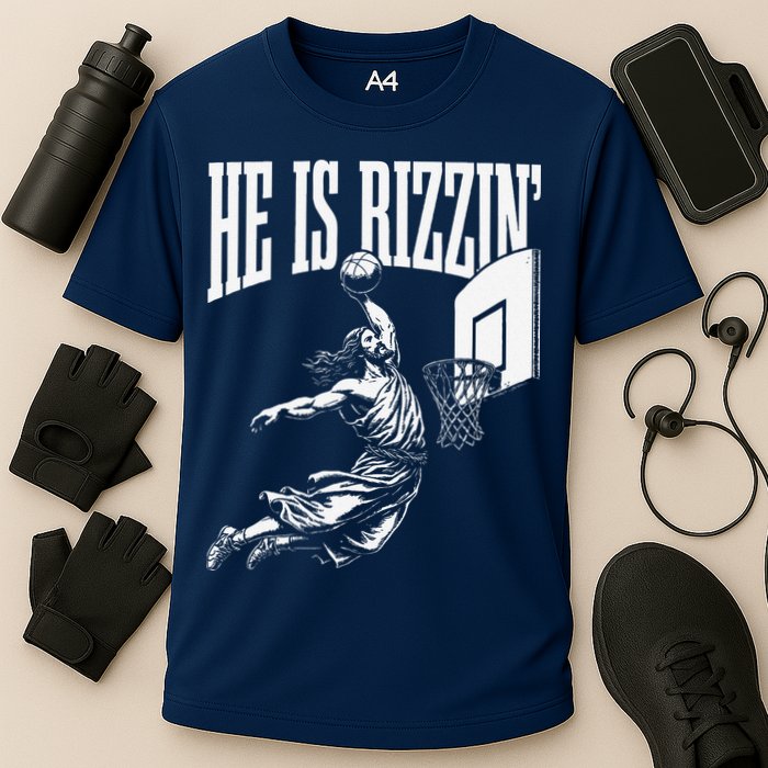 He Is Rizzin Funny Jesus Basketball Meme Cooling Performance Crew T-Shirt