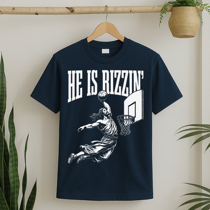 He Is Rizzin Funny Jesus Basketball Meme T-Shirt